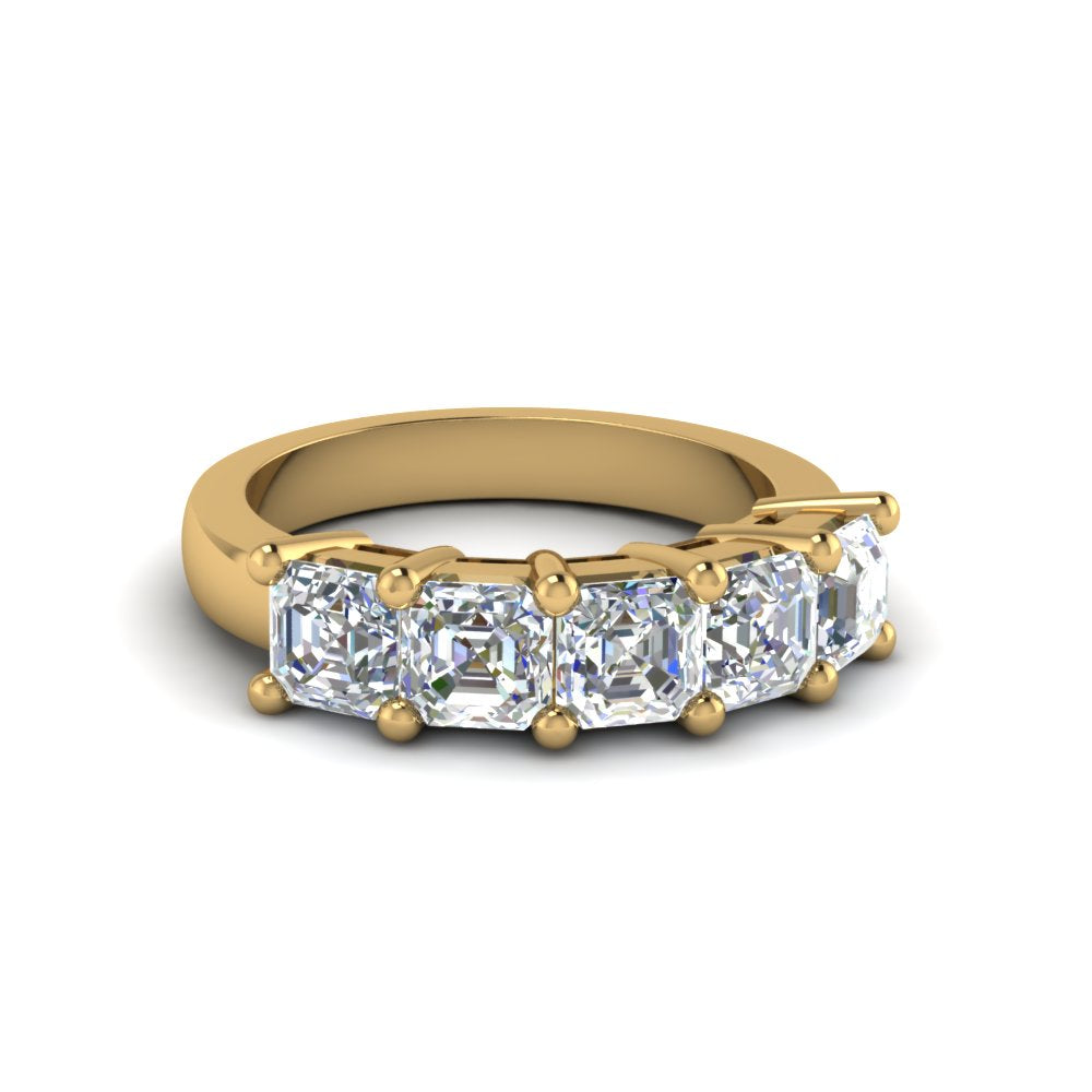 Five Stone Asscher Cut Lab Diamond Ring 14K Gold