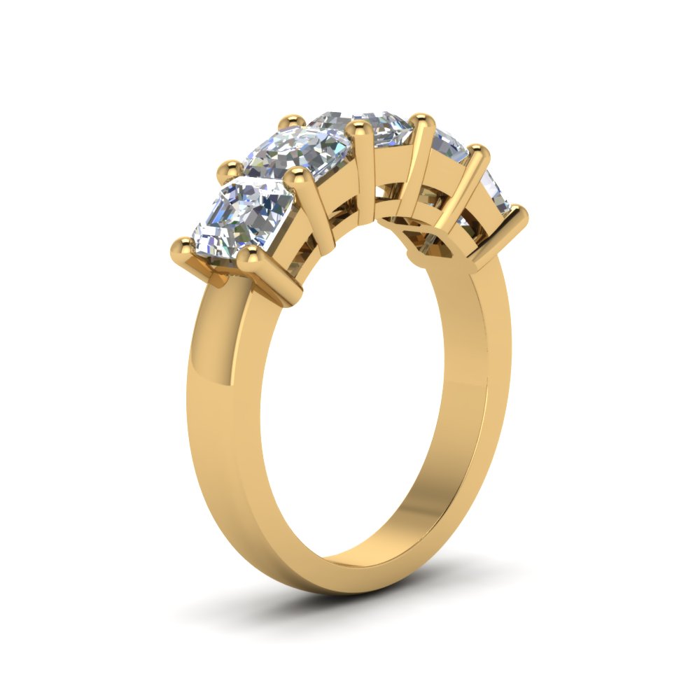 Five Stone Asscher Cut Lab Diamond Ring 14K Gold