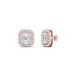 Load image into Gallery viewer, Baguette, Round And Emerald Cut Lab Diamond Studs Women Earring In 14k Rose Gold | Cuts &amp; Carat
