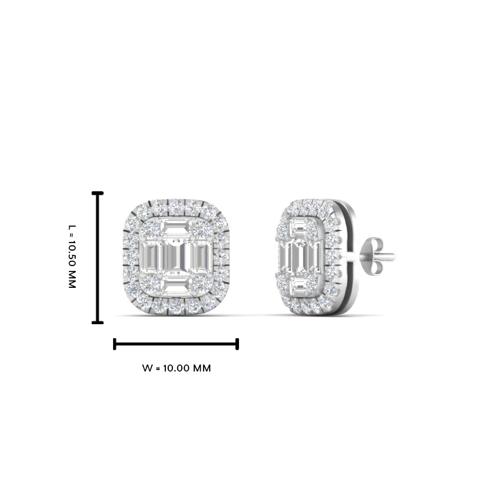 Baguette, Round And Emerald Cut Lab Diamond Studs Women Earring In 14k White Gold | Cuts & Carat