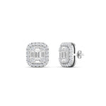 Load image into Gallery viewer, Baguette, Round And Emerald Cut Lab Diamond Studs Women Earring In 14k White Gold | Cuts &amp; Carat
