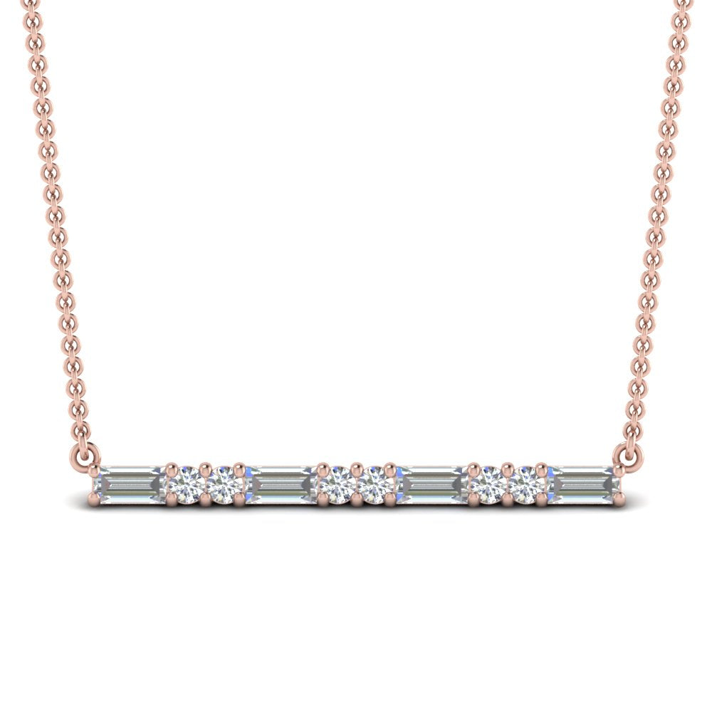 5/8 Carat Women Lab Grown Baguette And Round Bar Necklace 14K Gold