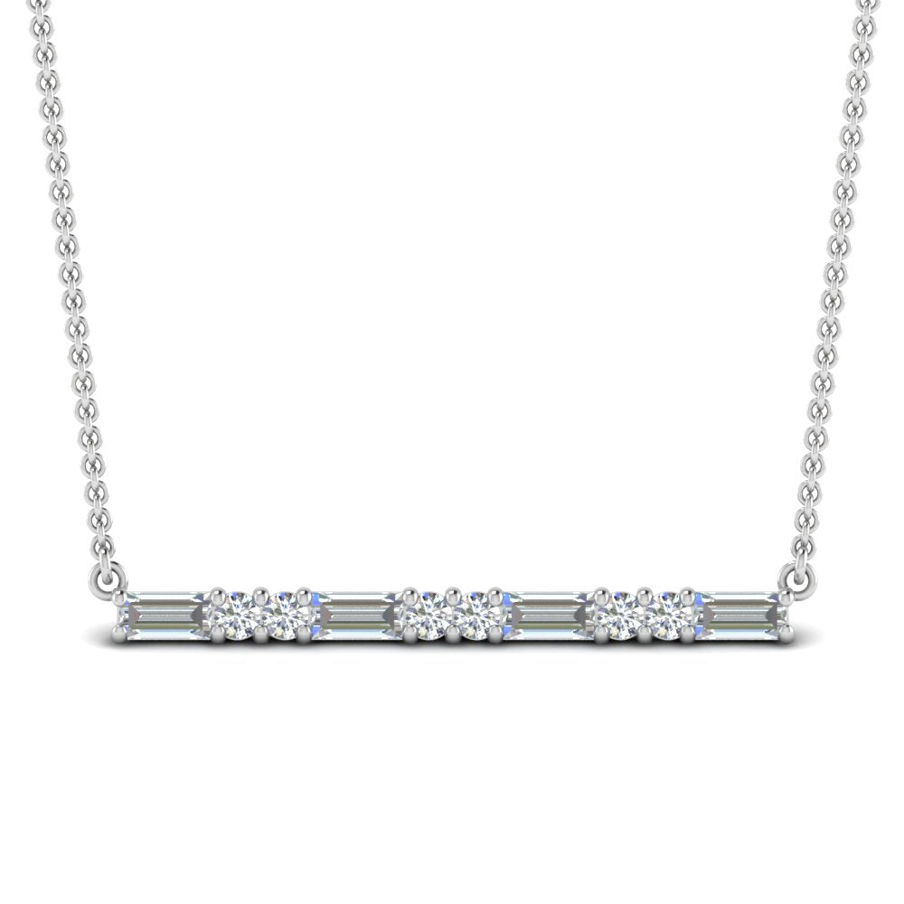 5/8 Carat Women Lab Grown Baguette And Round Bar Necklace 14K Gold