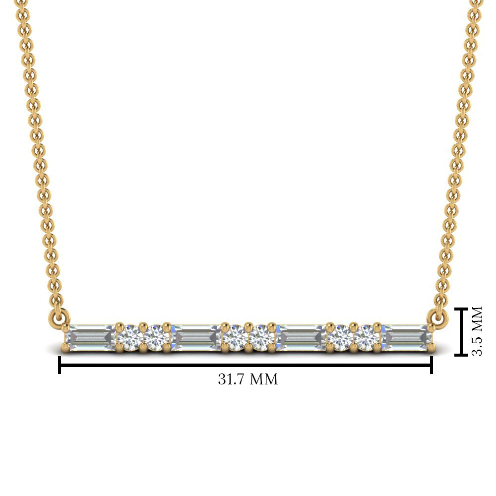 5/8 Carat Women Lab Grown Baguette And Round Bar Necklace 14K Gold