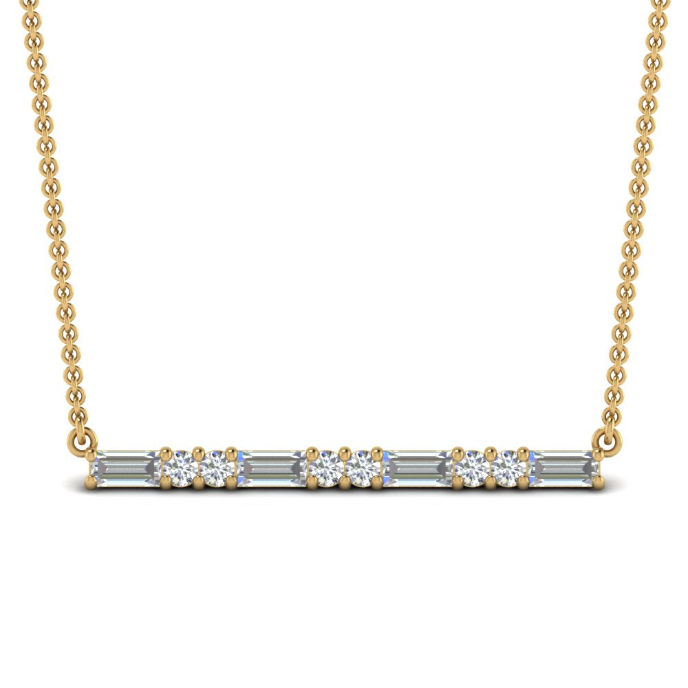 5/8 Carat Women Lab Grown Baguette And Round Bar Necklace 14K Gold