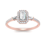 Load image into Gallery viewer, IGI Certified Halo Accented Baguette Lab Grown Diamond Women Engagement Ring In 14K Rose Gold | Cuts &amp; Carat
