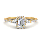 Load image into Gallery viewer, IGI Certified Halo Accented Baguette Lab Grown Diamond Women Engagement Ring In 14K Yellow Gold | Cuts &amp; Carat
