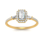 Load image into Gallery viewer, IGI Certified Halo Accented Baguette Lab Grown Diamond Women Engagement Ring In 14K Yellow Gold | Cuts &amp; Carat
