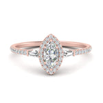 Load image into Gallery viewer, IGI Certified Halo Accented Baguette Lab Grown Diamond Women Engagement Ring In 14K Rose Gold | Cuts &amp; Carat
