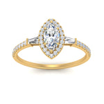 Load image into Gallery viewer, IGI Certified Halo Accented Baguette Lab Grown Diamond Women Engagement Ring In 14K Yellow Gold | Cuts &amp; Carat
