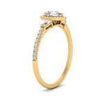 Load image into Gallery viewer, IGI Certified Halo Accented Baguette Lab Grown Diamond Women Engagement Ring In 14K Yellow Gold | Cuts &amp; Carat
