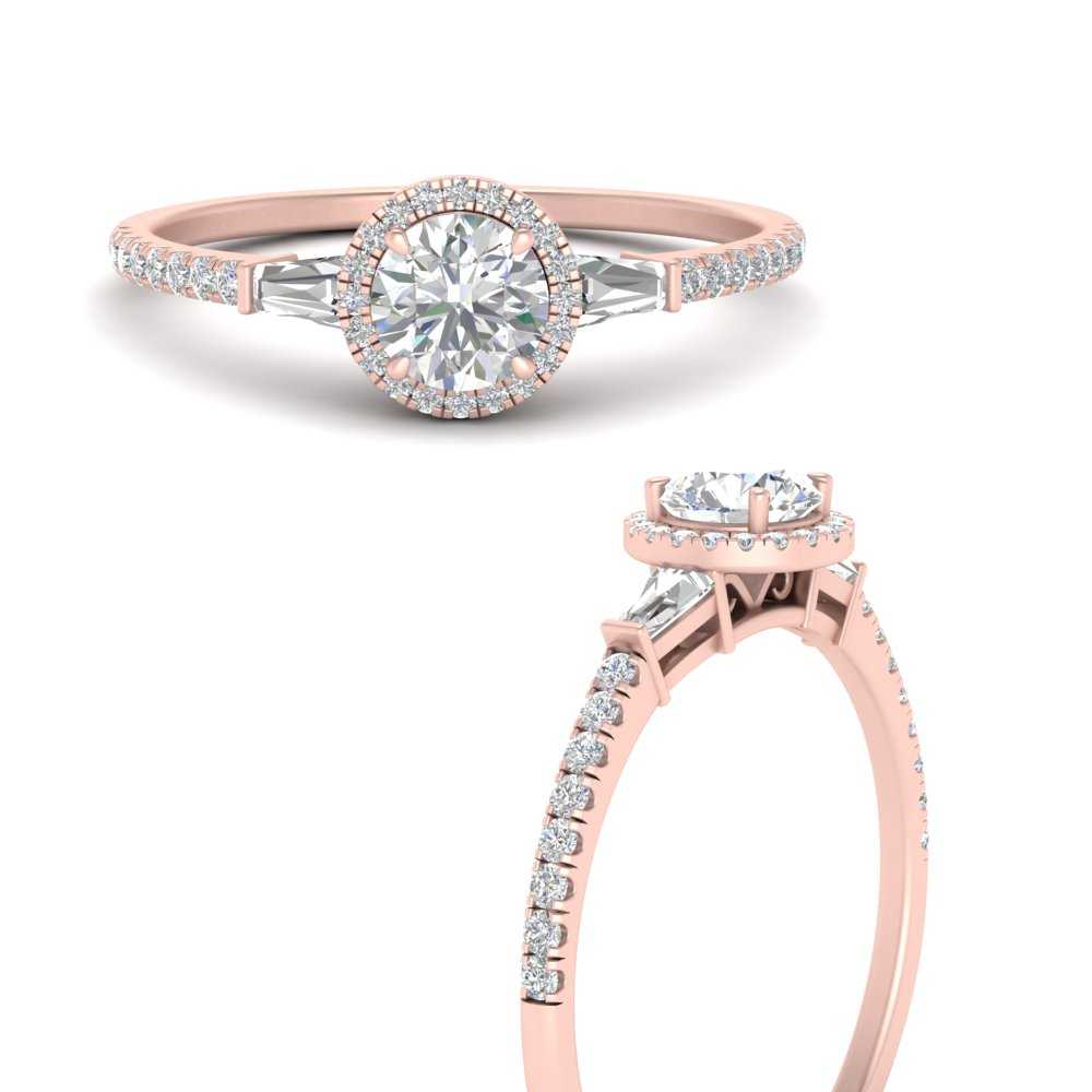 IGI Certified Lab Grown Diamond Baguette Halo Accented Women Engagement Ring In 14K Rose Gold | Cuts & Carat