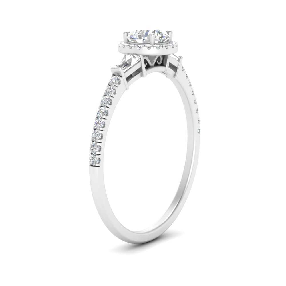 IGI Certified Lab Grown Diamond Baguette Halo Accented Women Engagement Ring In 14K White Gold | Cuts & Carat