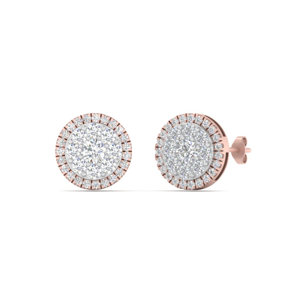 Beautiful Lab Diamond Cluster Circle 2 Tone Stud Earrings For Women In 14K Rose Gold | Cuts & Carat