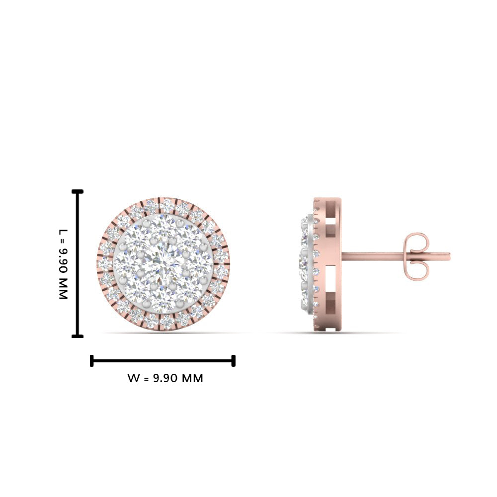 Beautiful Lab Diamond Cluster Circle 2 Tone Stud Earrings For Women In 14K Rose Gold | Cuts & Carat