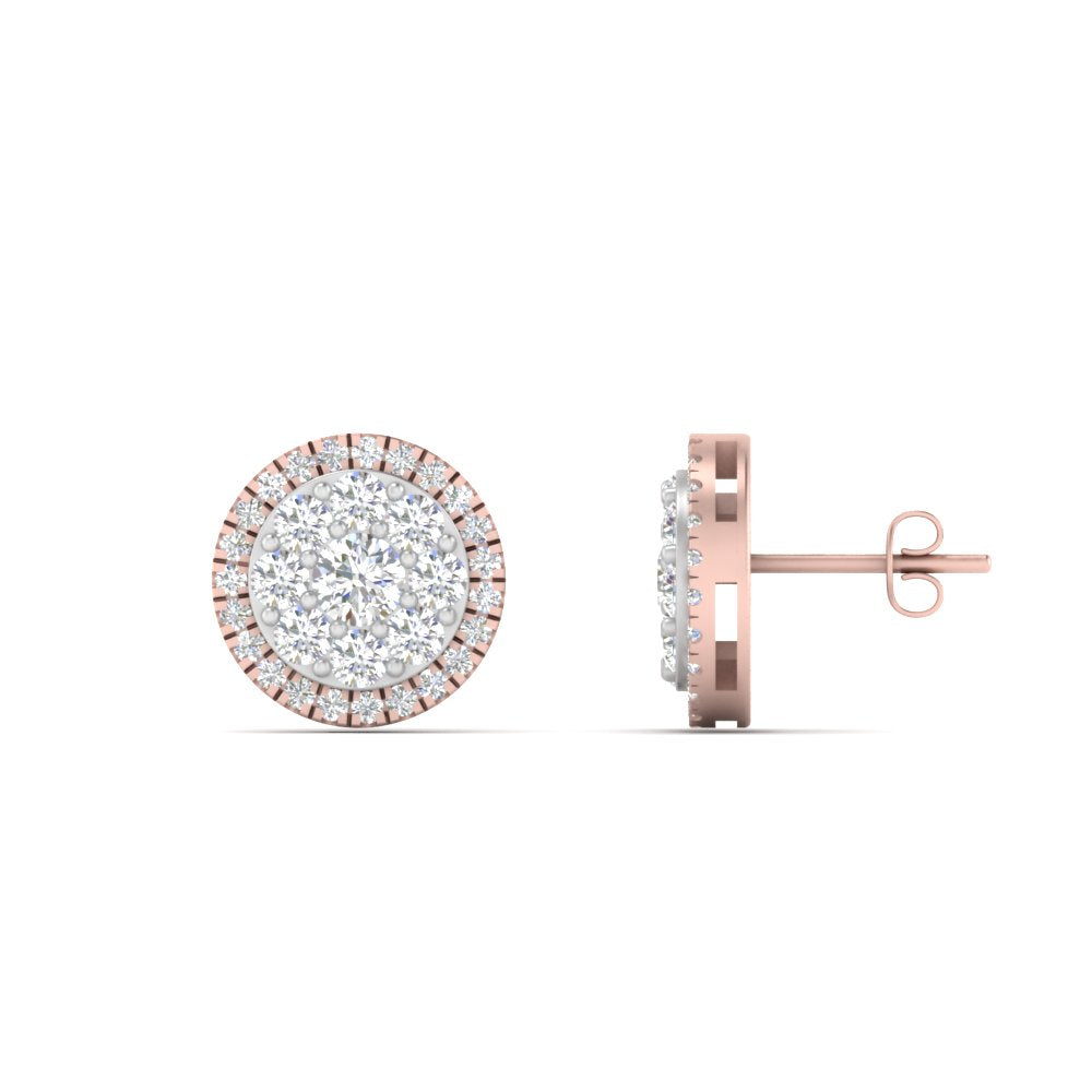 Beautiful Lab Diamond Cluster Circle 2 Tone Stud Earrings For Women In 14K Rose Gold | Cuts & Carat