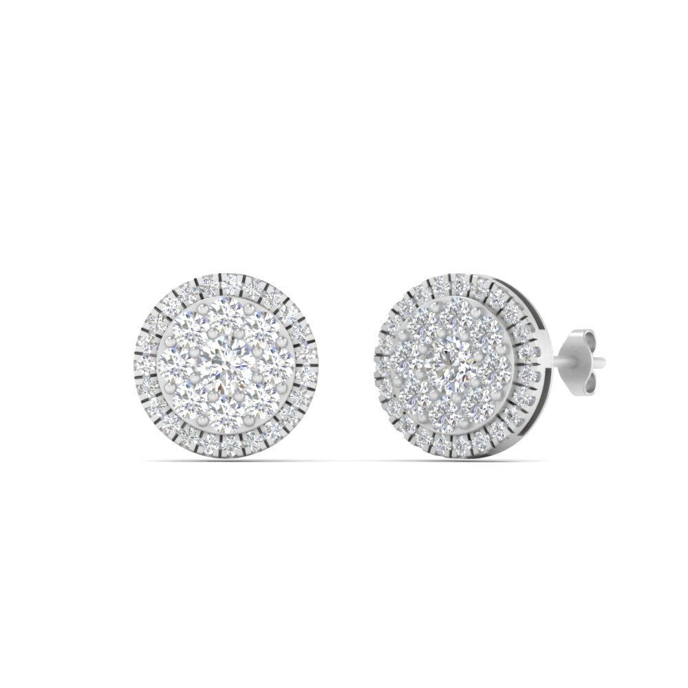 Beautiful Lab Diamond Cluster Circle 2 Tone Stud Earrings For Women In 14K White Gold | Cuts & Carat