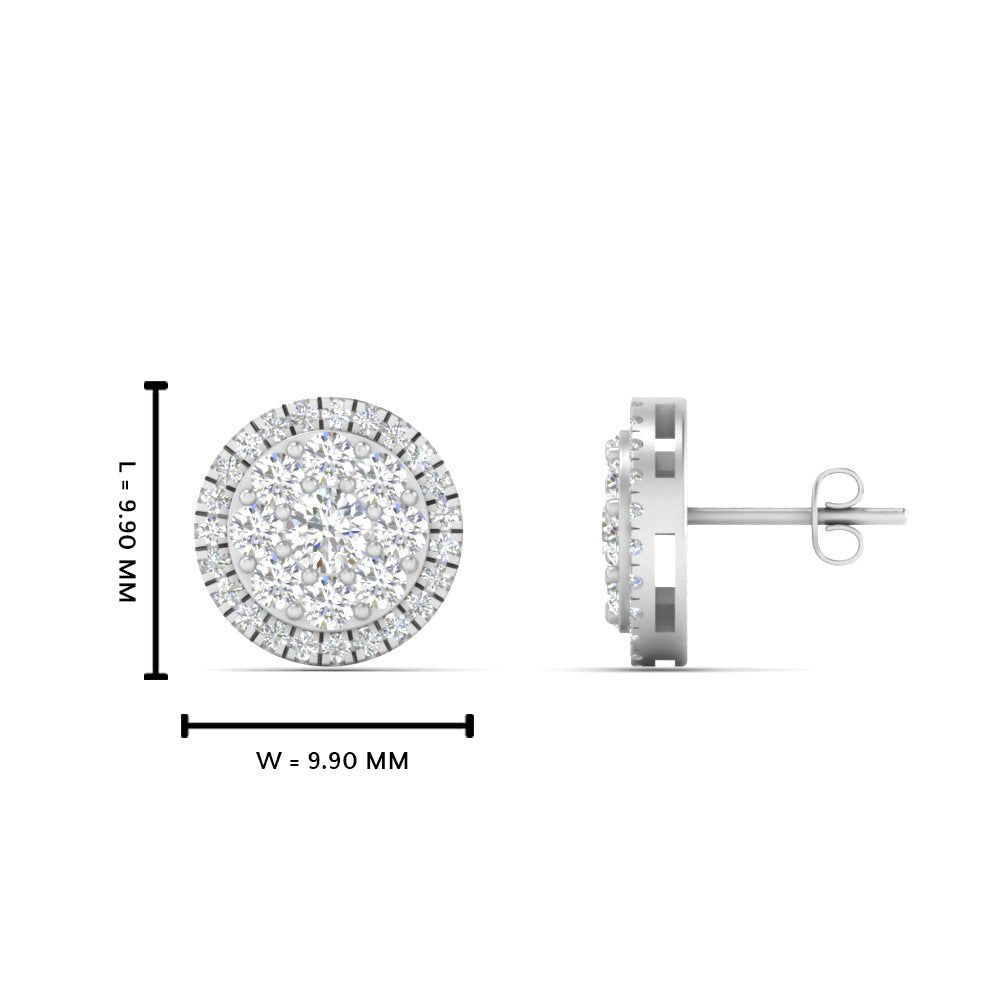 Beautiful Lab Diamond Cluster Circle 2 Tone Stud Earrings For Women In 14K White Gold | Cuts & Carat