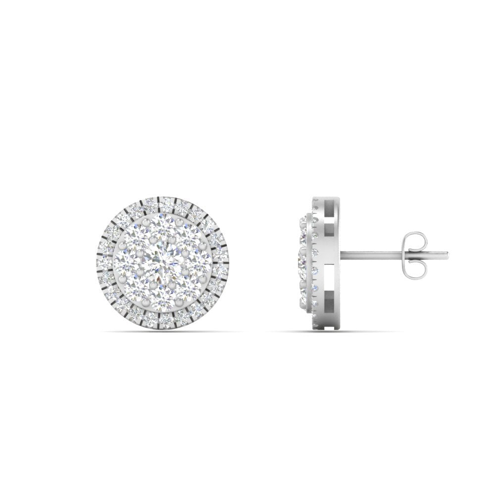 Beautiful Lab Diamond Cluster Circle 2 Tone Stud Earrings For Women In 14K White Gold | Cuts & Carat