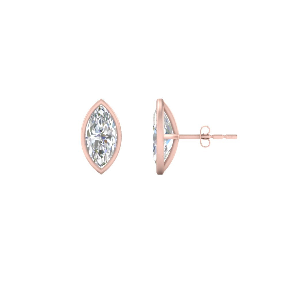 0.50 To 5 Carat Lab Diamond Marquise Stud Bezel Set Earring For Women 14K Gold