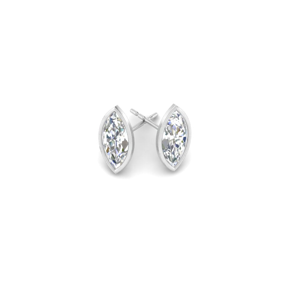 0.50 To 5 Carat Lab Diamond Marquise Stud Bezel Set Earring For Women 14K Gold