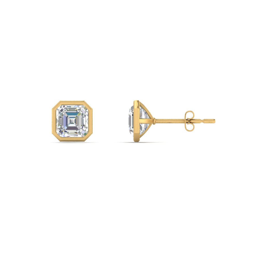 0.50 To 5 Carat Lab Diamond Asscher Stud Bezel Set Earring For Women 14K Gold