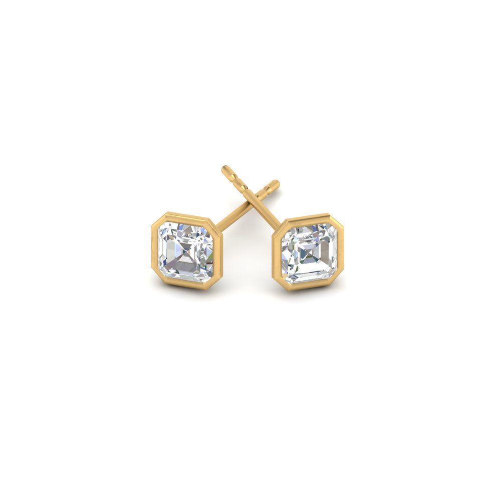 0.50 To 5 Carat Lab Diamond Asscher Stud Bezel Set Earring For Women 14K Gold