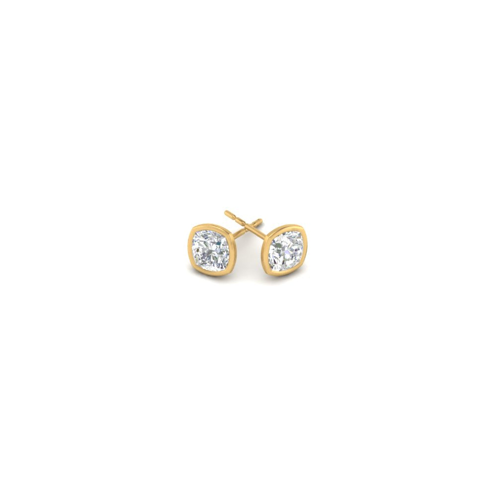 0.50 To 5 Carat Lab Diamond Cushion Stud Bezel Set Earring For Women 14K Gold