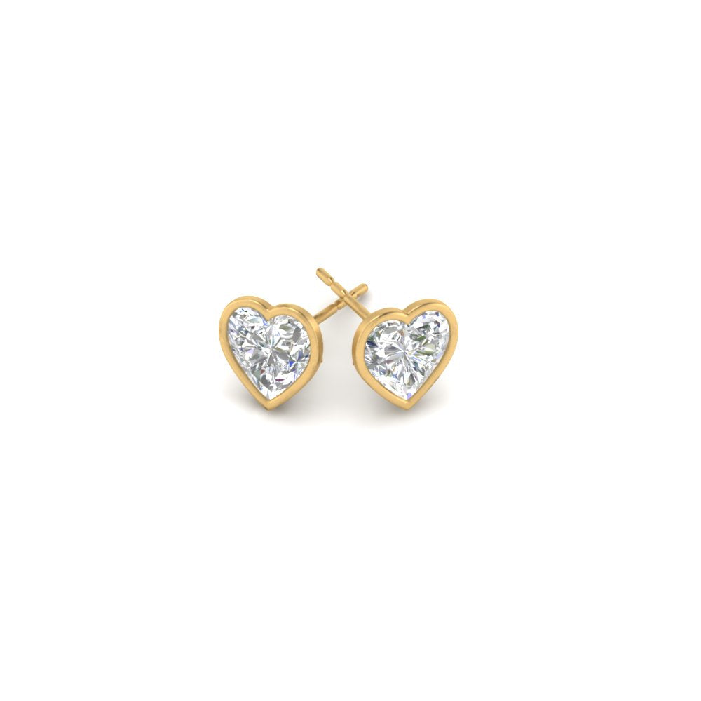 0.50 To 4 Carat Lab Diamond Heart Stud Bezel Set Earring For Women 14K Gold