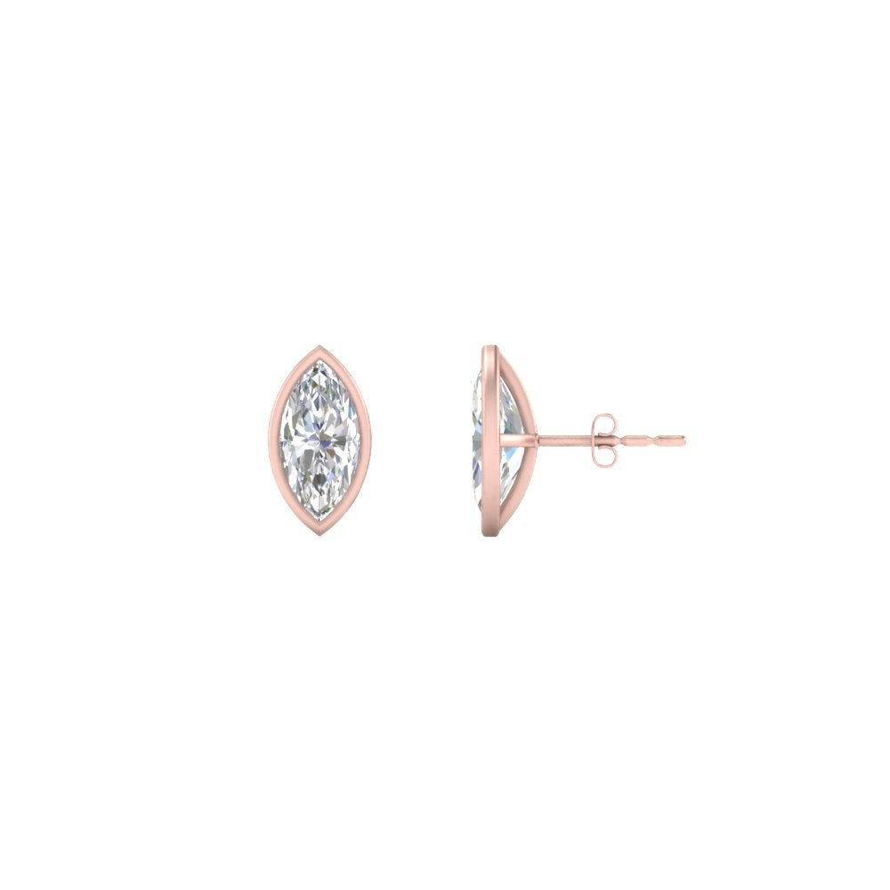 0.50 To 5 Carat Lab Diamond Marquise Stud Bezel Set Earring For Women 14K Gold