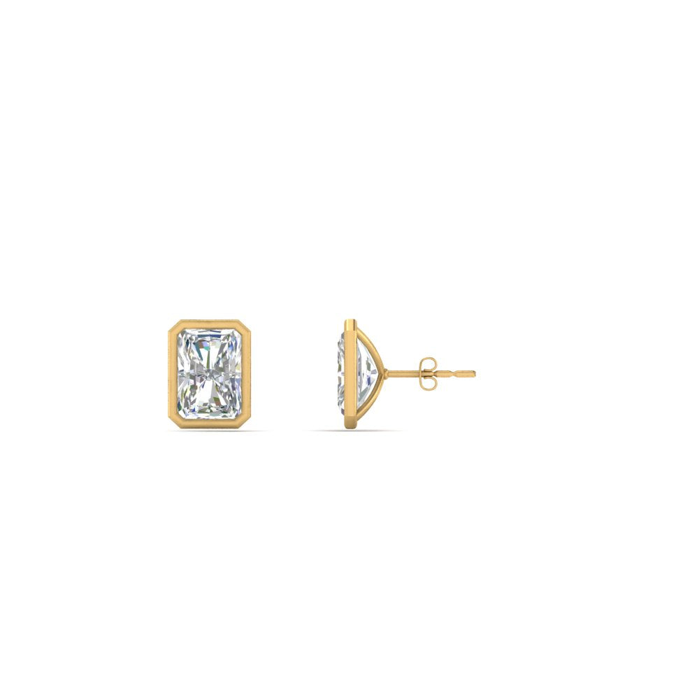 0.50 To 4 Carat Lab Diamond Radiant Stud Bezel Set Earring For Women 14K Gold