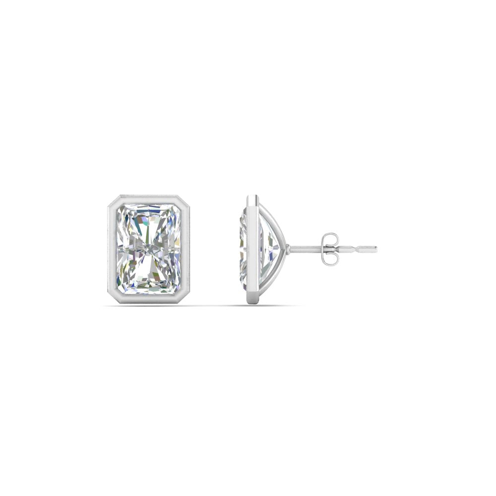 0.50 To 4 Carat Lab Diamond Radiant Stud Bezel Set Earring For Women 14K Gold