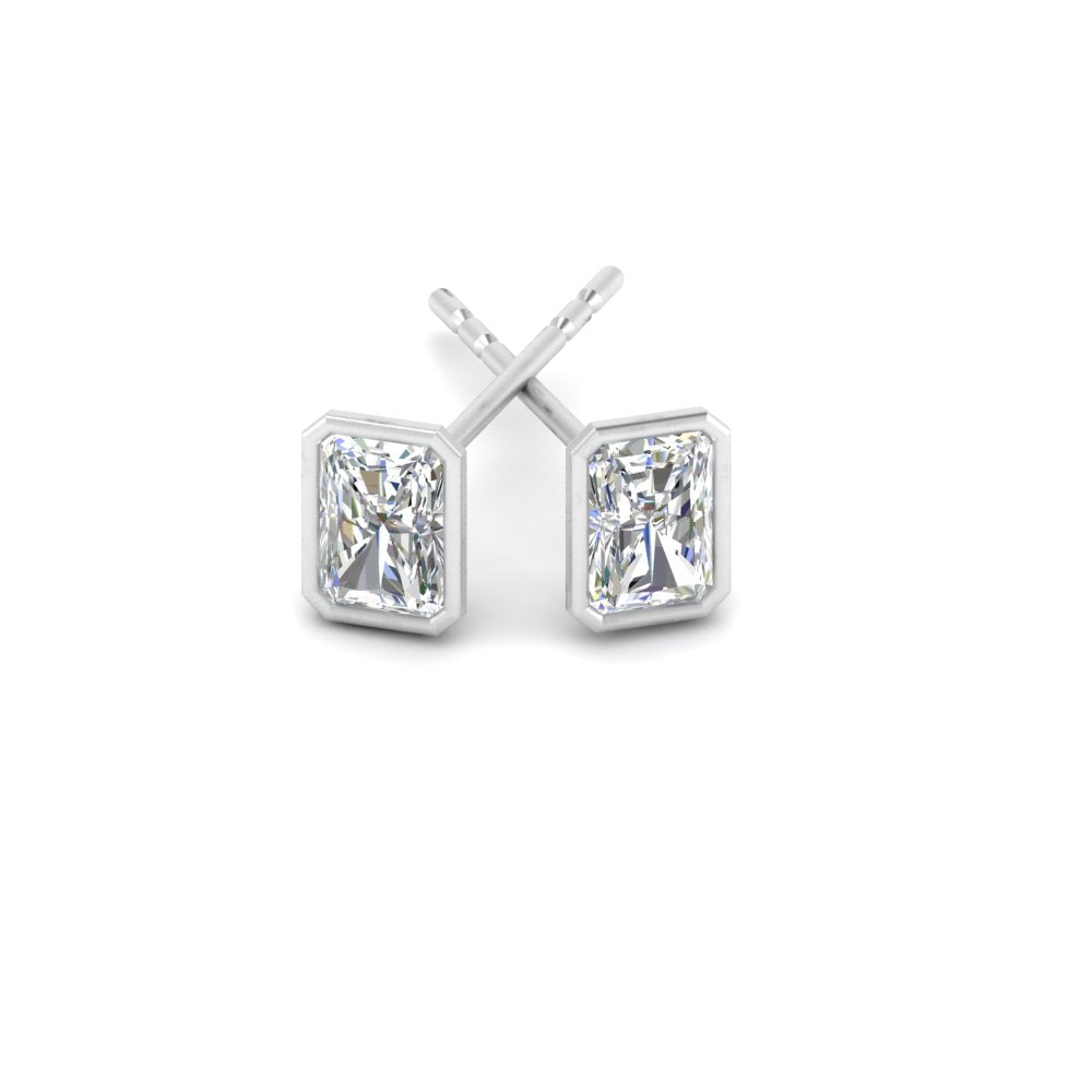 0.50 To 4 Carat Lab Diamond Radiant Stud Bezel Set Earring For Women 14K Gold