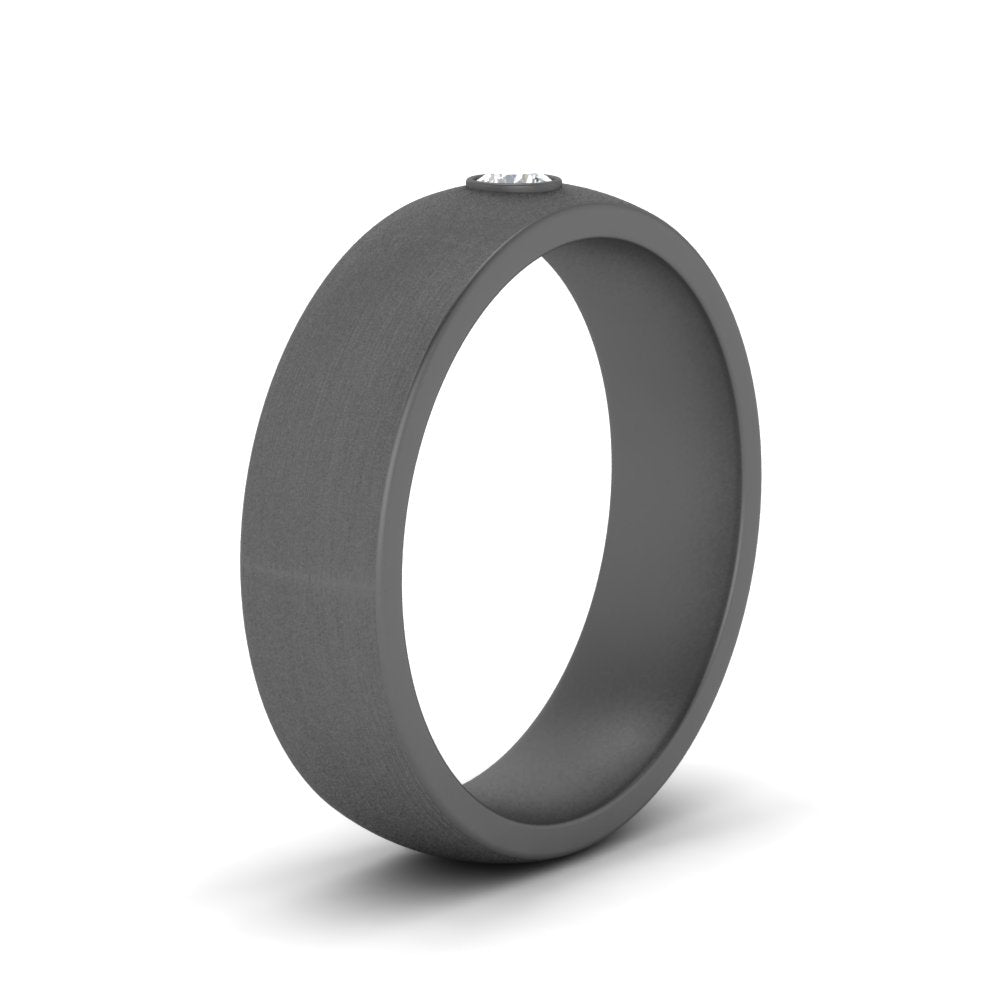 Brushed Single Lab Diamond Mens Wedding Band In 14k Black Gold | Cuts & Carat