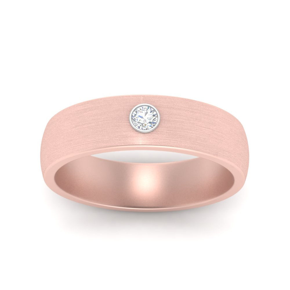 Brushed Single Lab Diamond Mens Wedding Band In 14k Rose Gold | Cuts & Carat