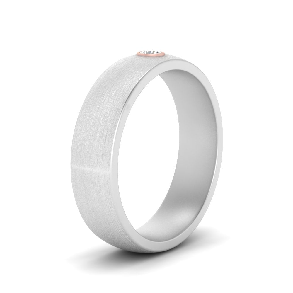 Brushed Single Lab Diamond Mens Wedding Band In 14k White Gold | Cuts & Carat