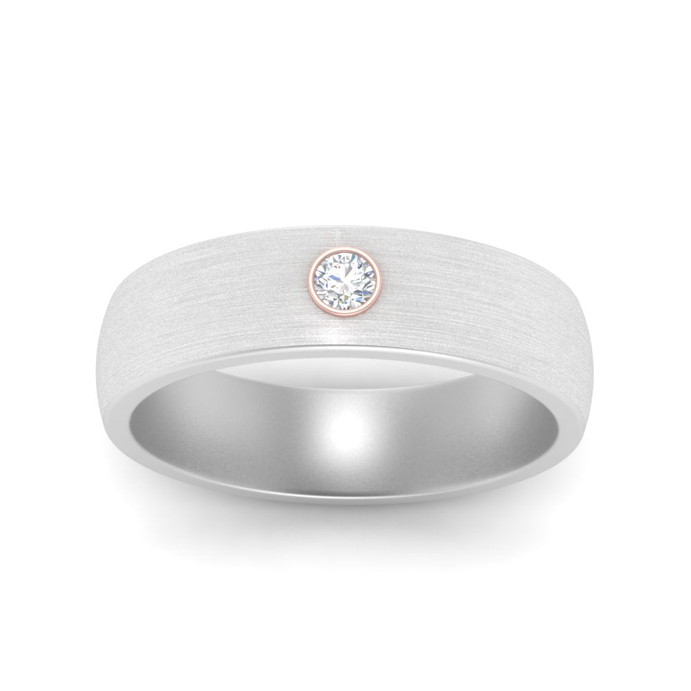 Brushed Single Lab Diamond Mens Wedding Band In 14k White Gold | Cuts & Carat