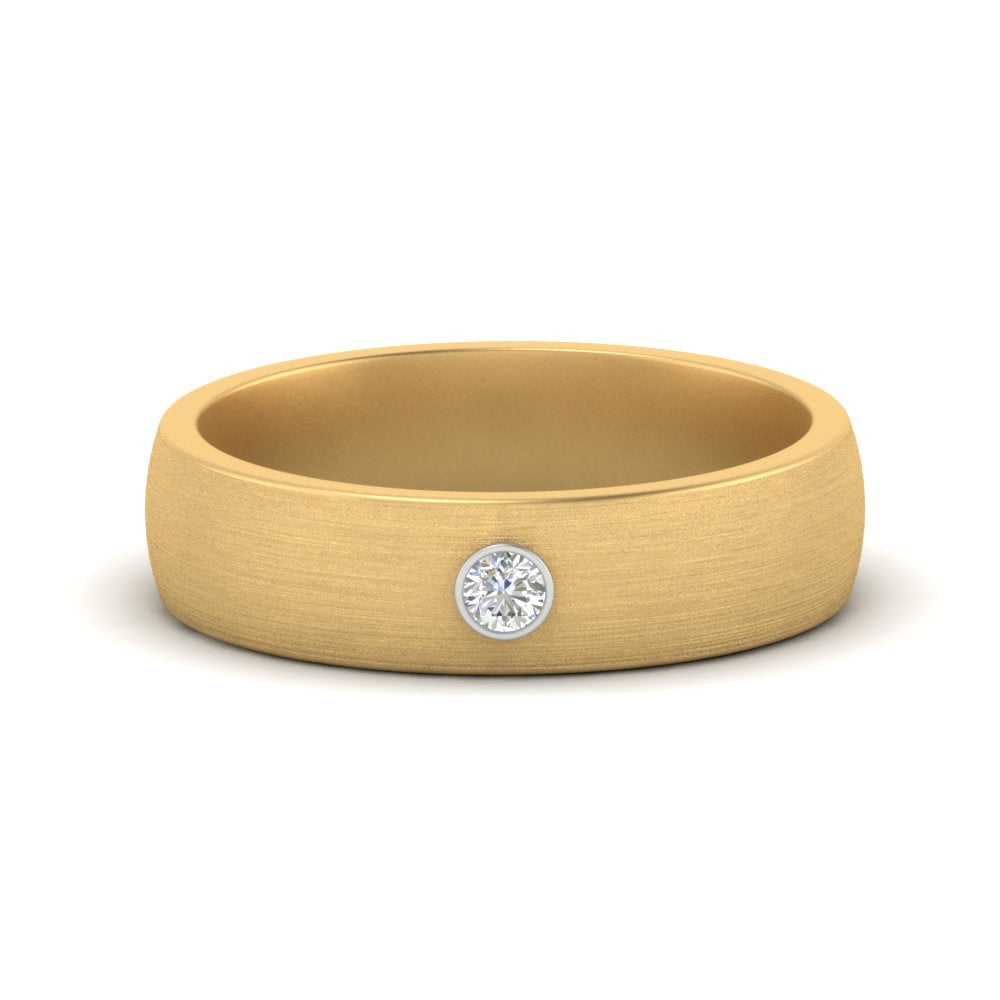 Brushed Single Lab Diamond Mens Wedding Band In 14k Yellow Gold | Cuts & Carat