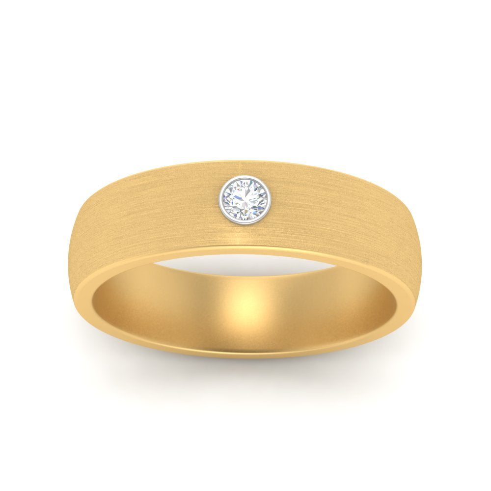 Brushed Single Lab Diamond Mens Wedding Band In 14k Yellow Gold | Cuts & Carat