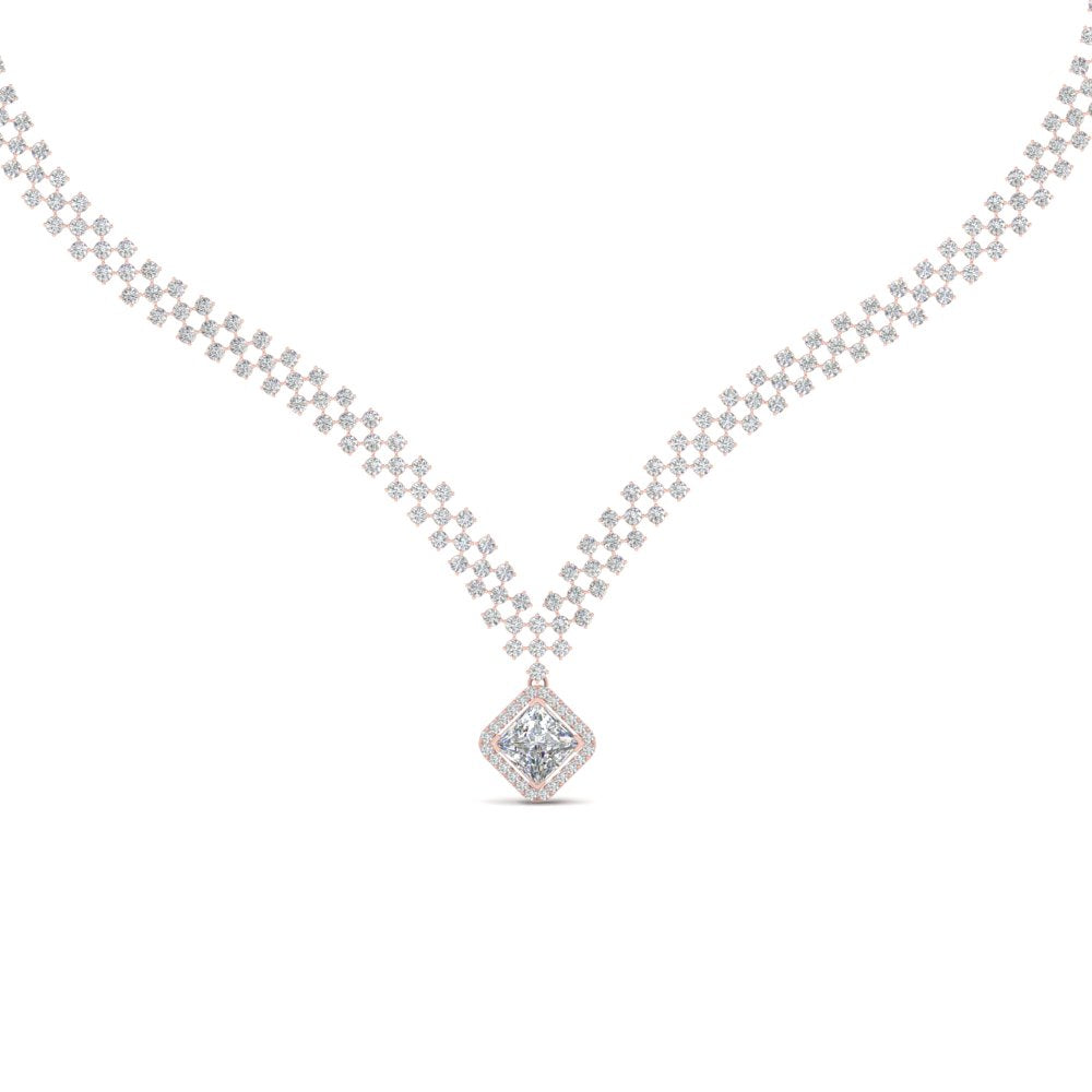 6 Carat Checks Design Diamond Necklace For Women 14K Gold