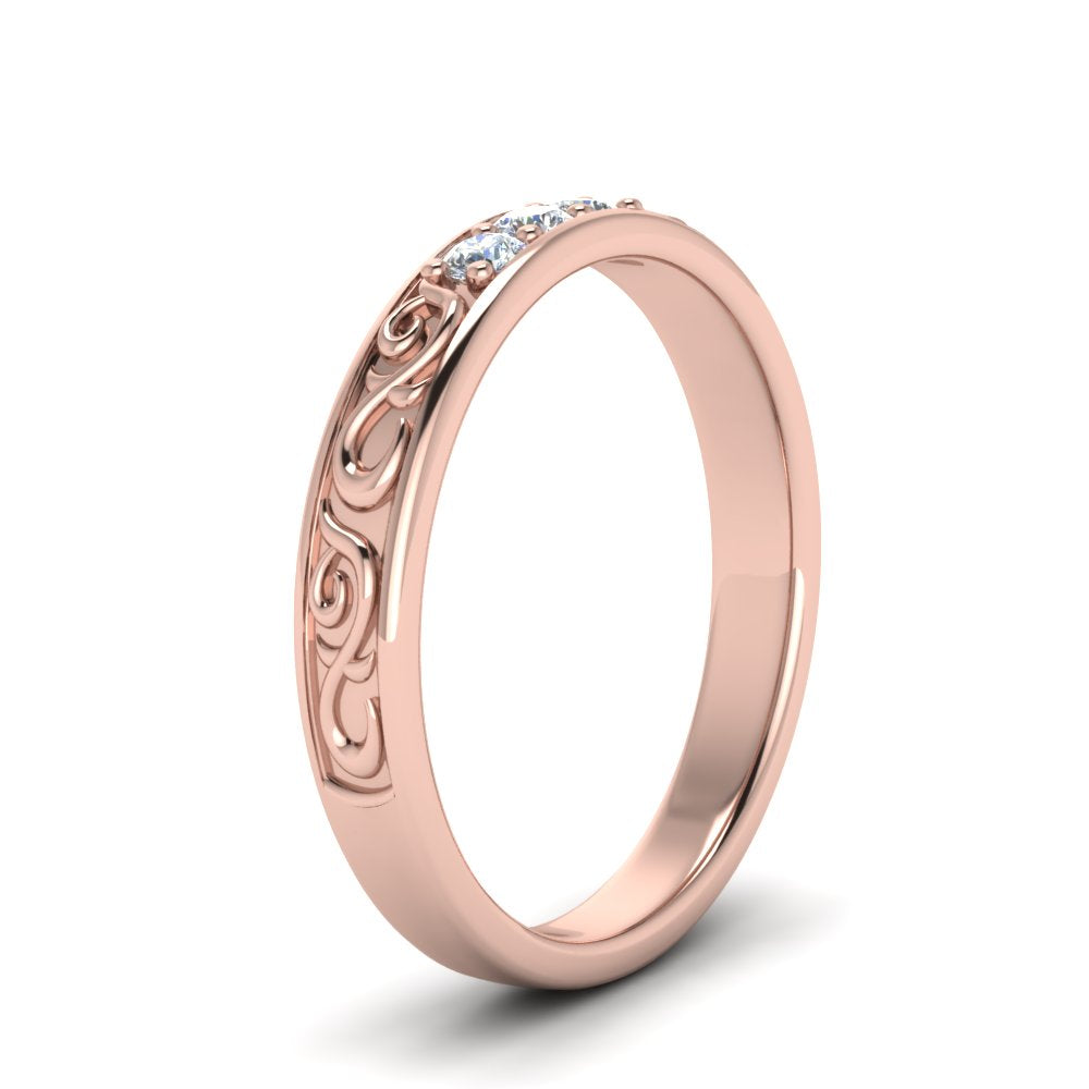 Classic 3 Round Cut Lab Diamond Wedding Band For Mens 14k Rose Gold|Cuts & Carat