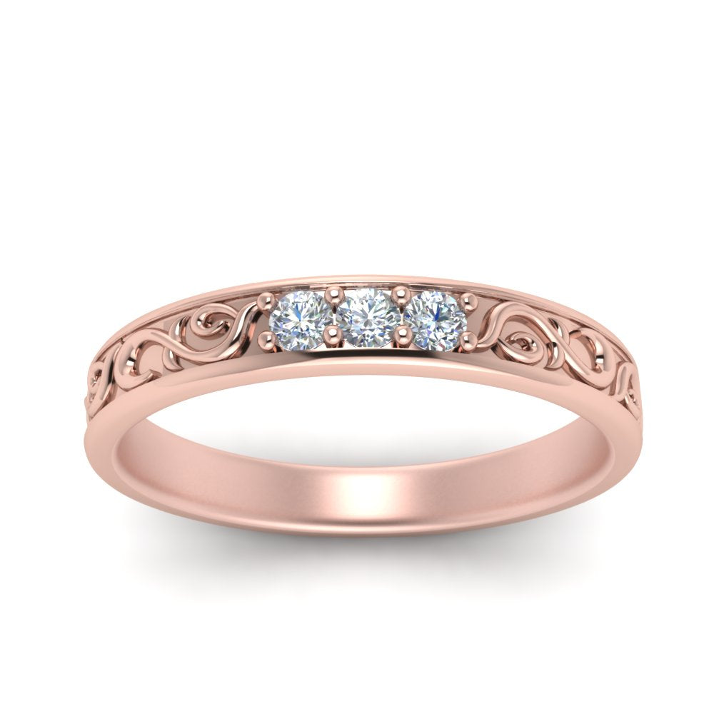 Classic 3 Round Cut Lab Diamond Wedding Band For Mens 14k Rose Gold|Cuts & Carat