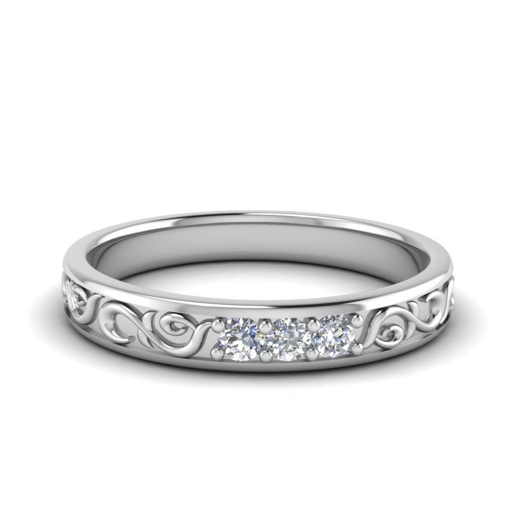 Classic 3 Round Cut Lab Diamond Wedding Band For Mens 14k White Gold|Cuts & Carat