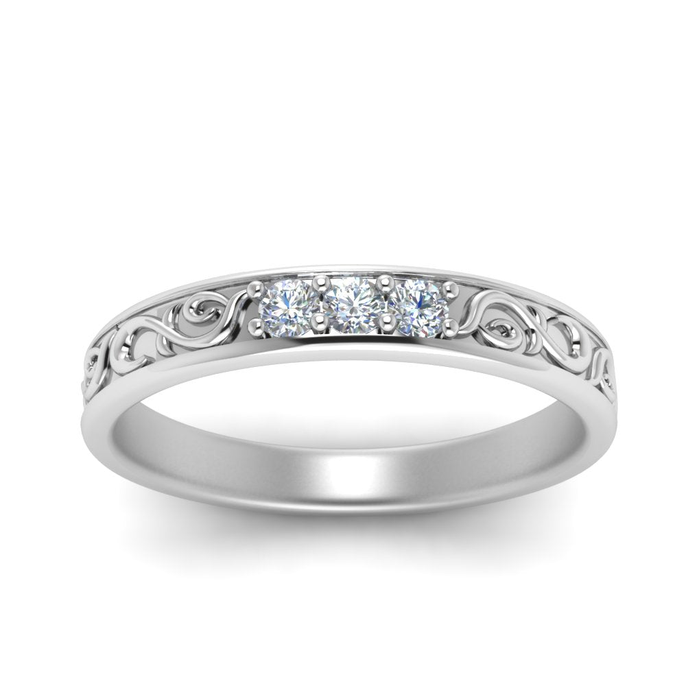 Classic 3 Round Cut Lab Diamond Wedding Band For Mens 14k White Gold|Cuts & Carat