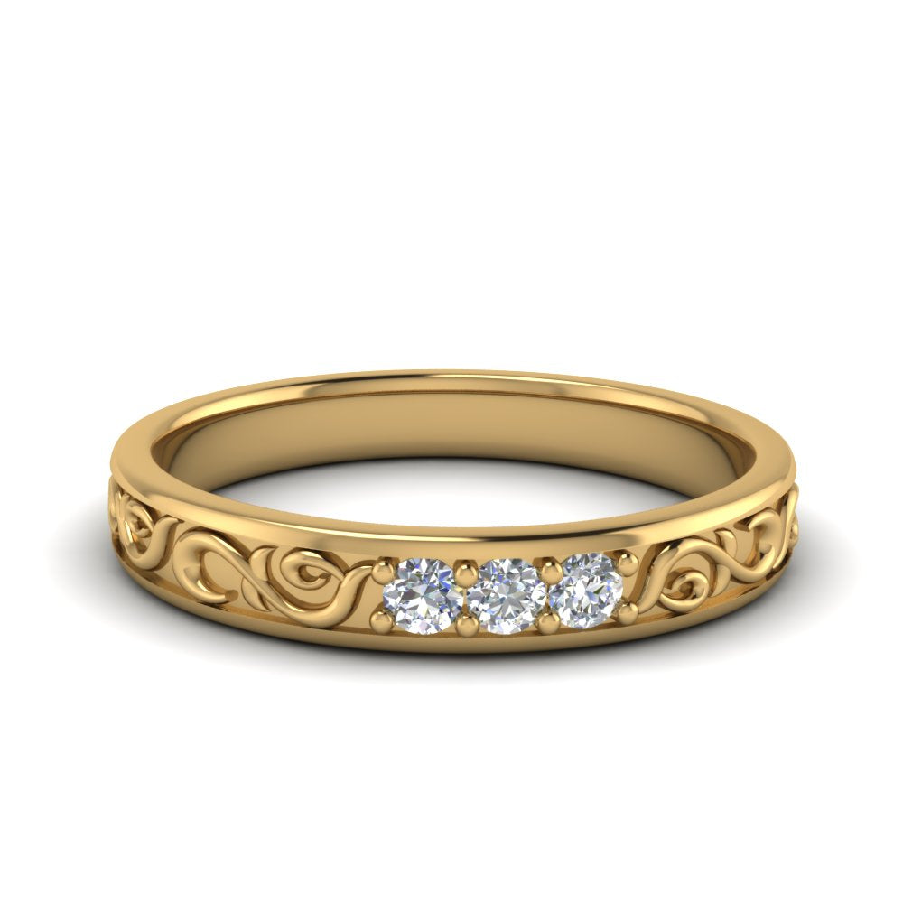 Classic 3 Round Cut Lab Diamond Wedding Band For Mens 14k Yellow Gold|Cuts & Carat