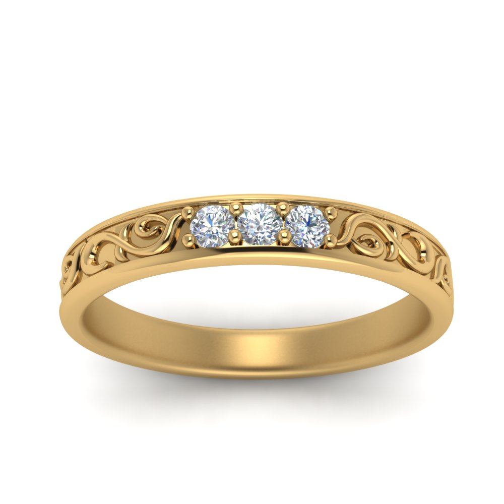 Classic 3 Round Cut Lab Diamond Wedding Band For Mens 14k Yellow Gold|Cuts & Carat