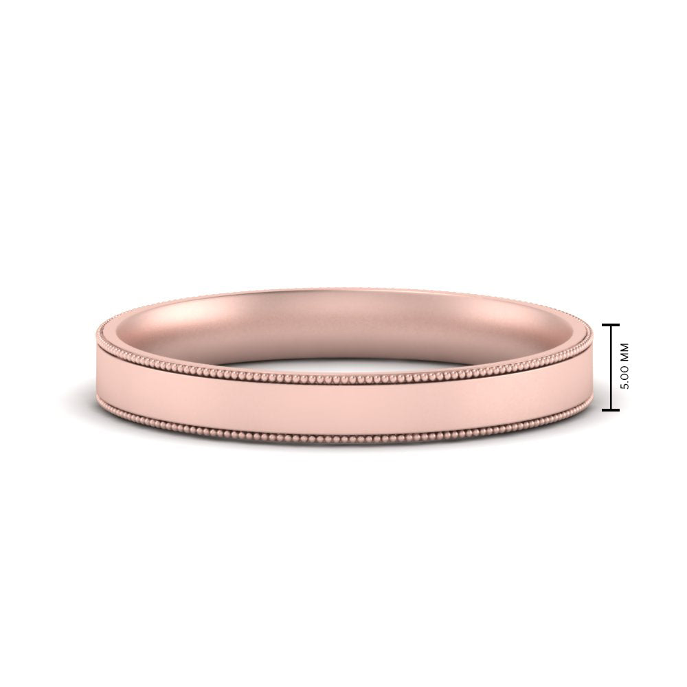 5 MM Flat Stack Stepped Edge Comfort Fit Mens Wedding Band 14K Rose Gold | Cuts & Carat