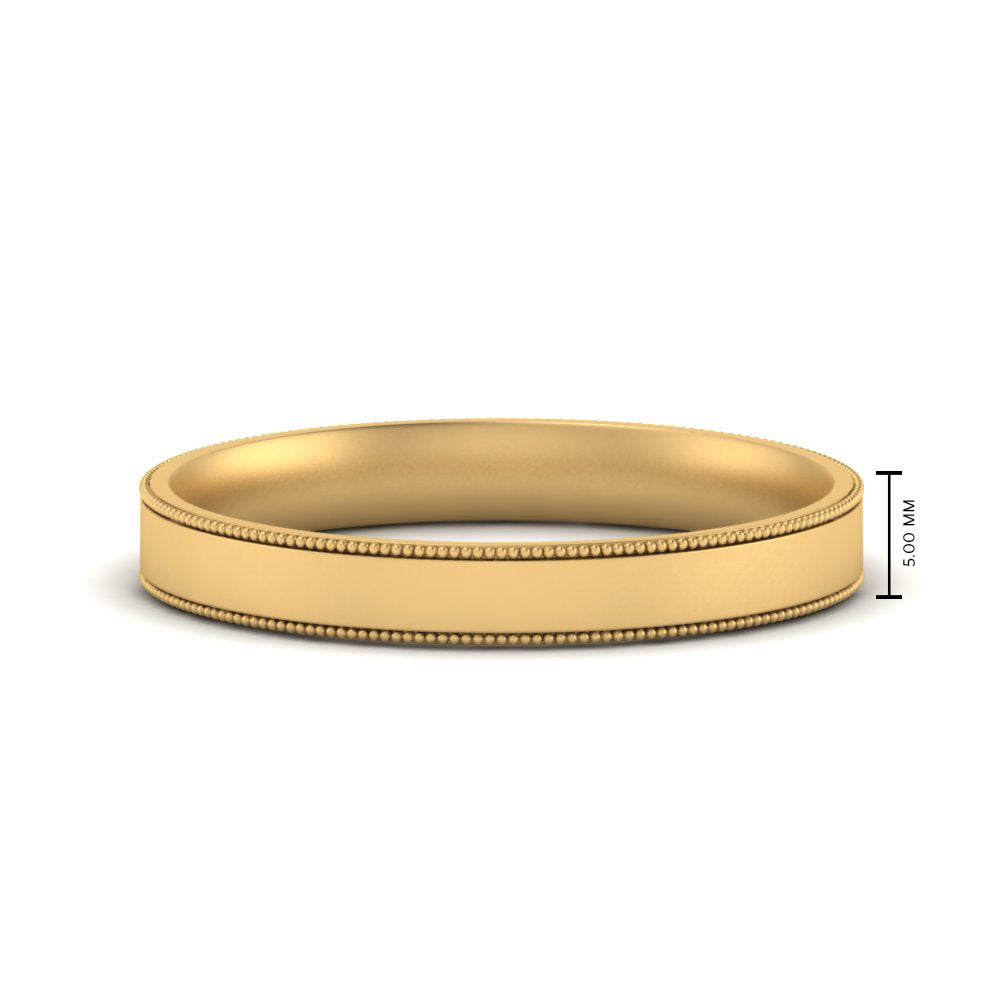 5 MM Flat Stack Stepped Edge Comfort Fit Mens Wedding Band 14K Yellow Gold | Cuts & Carat