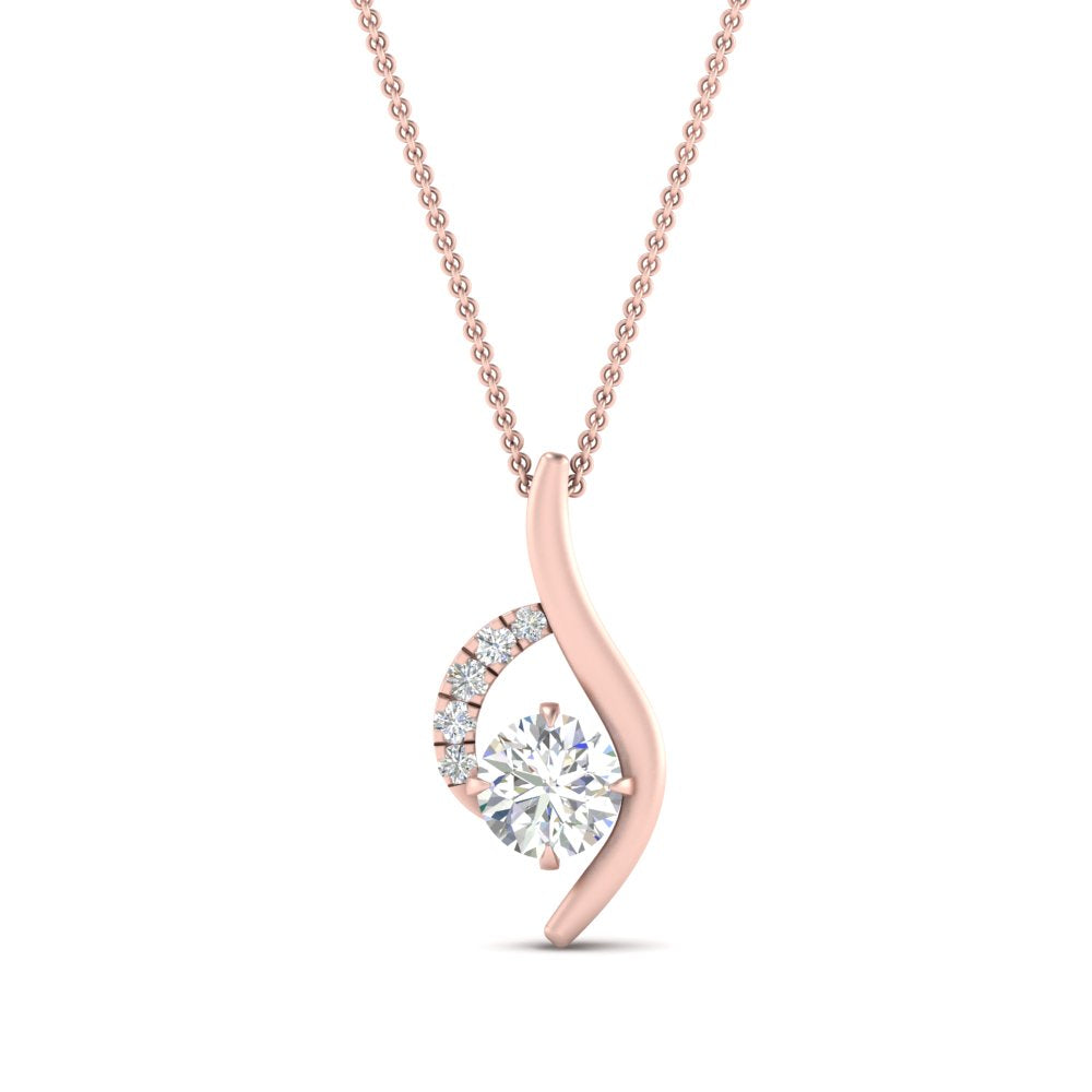 Round Cut Lab Diamond Curved  Pendant For Women 14K Gold