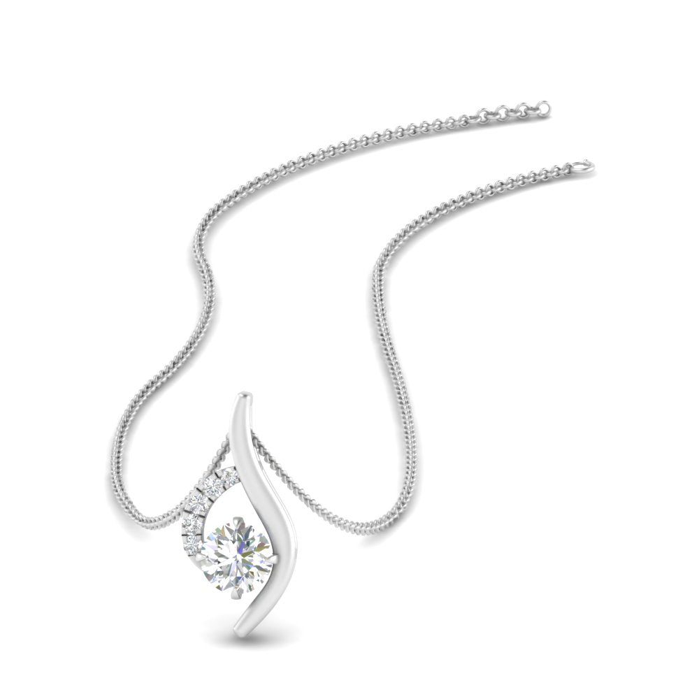 Round Cut Lab Diamond Curved  Pendant For Women 14K Gold